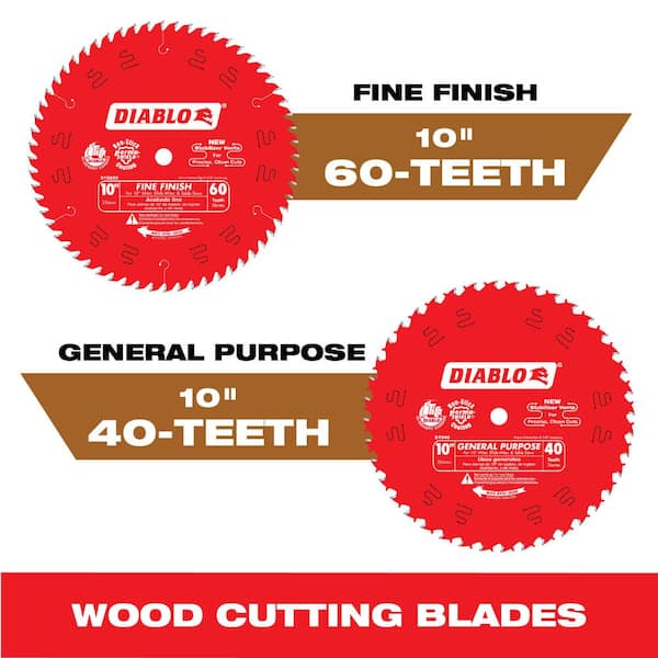 DIABLO 10in. x 40 Tooth General Purpose & 60 Tooth Fine Finish Saw Blade for Wood (2-Pack)