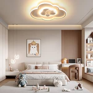 19.6 in. Integrated LED Modern Indoor White 6-Speeds Cloudy Shaped Flush Mount Ceiling Fan Light with Remote App Control