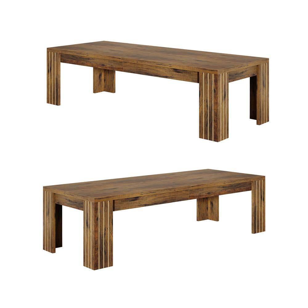 Roesler 2 PCS Dark Brown Wood 78.74 in 4 Legs Dinning Room Dinner Kitchen Dining Table Rectangular Seats 6 Sets of 2