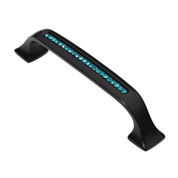 Wisdom Stone Bellissima 3-3/4 in. Black with Aqua Blue Crystal Cabinet Pull