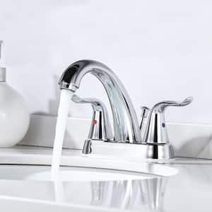 4 in. Centerset Double-Handle High Arc Bathroom Faucet with Drain Kit Included in Chrome