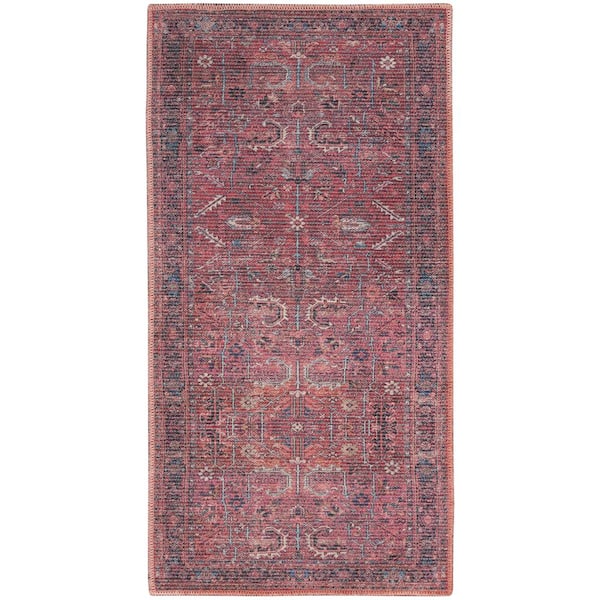 Unbranded Machine Washable Series 1-Brick 3 ft. x 5 ft. Bordered Traditional Area Rug