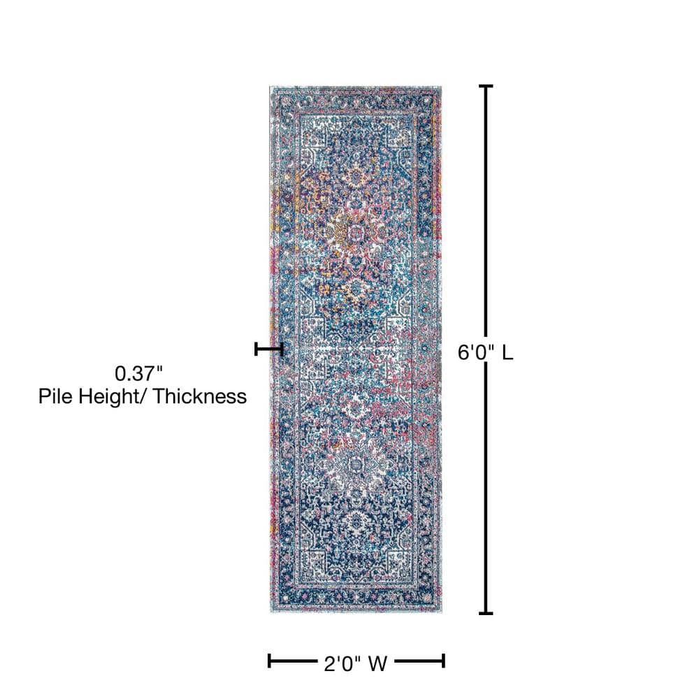 Vintage Floral Medallion 2'x6' Blue Synthetic Runner Rug