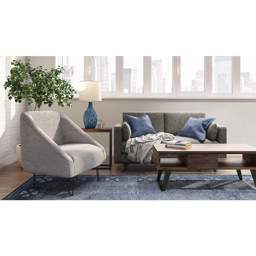 Modern Industrial Cognac Brown Mango Wood and Metal C-Side Table