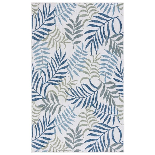 Courtyard Beige/Green Blue 5 ft. x 8 ft. Leaves Botanical Indoor/Outdoor Area Rug