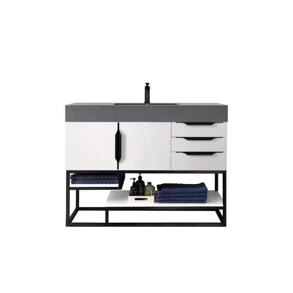 James Martin Vanities Columbia 48.0 in. W x 19.5 in. D x 36 in. H Bathroom Vanity in Glossy White with Dusk Grey Glossy Mineral Composite Top