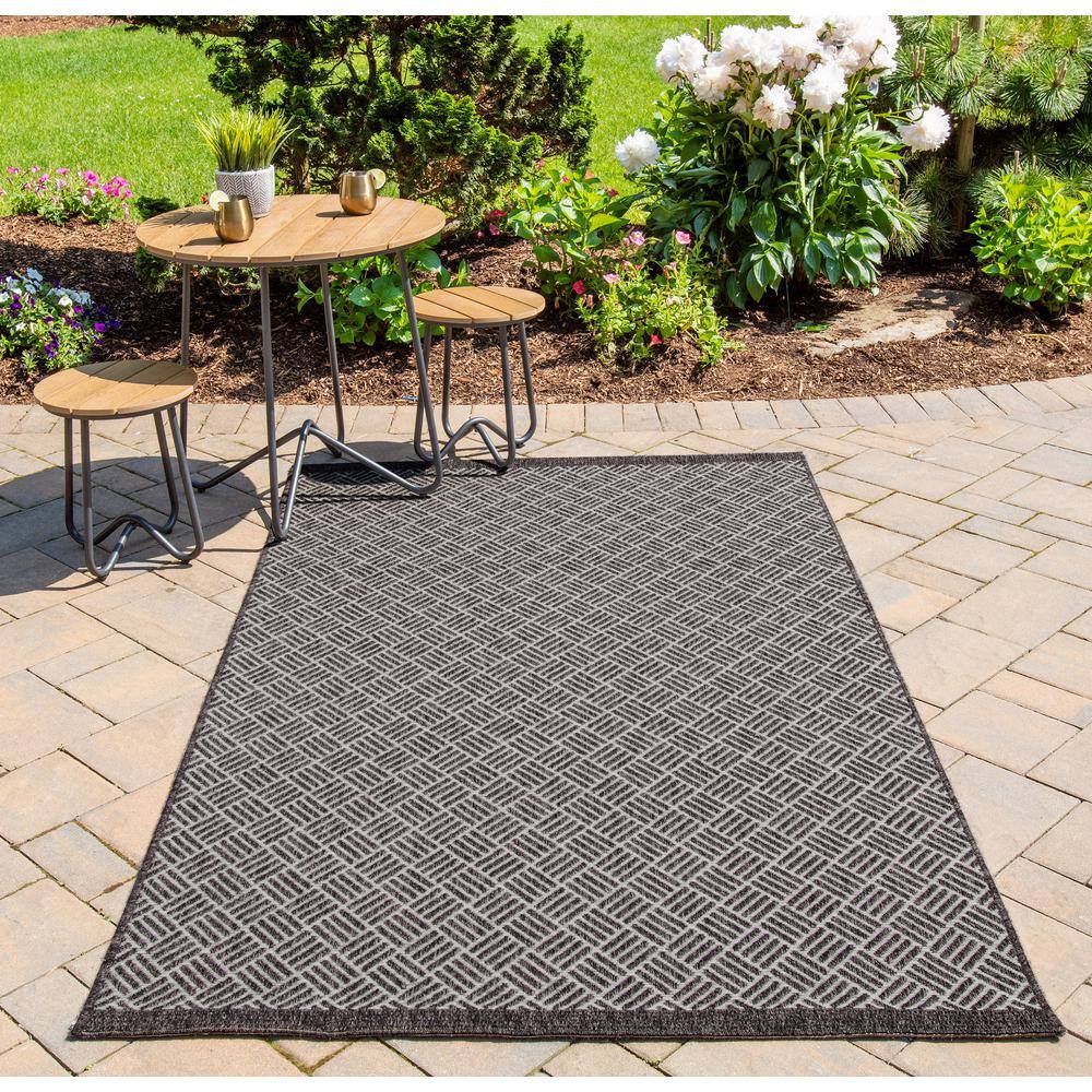 Charcoal Geometric Flat-Woven Synthetic 9'x13' Area Rug