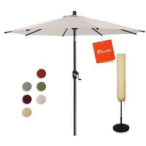 9 ft. Aluminum Market Umbrella Outdoor Patio Umbrella with Tilt Crank and Cover in Beige Sunbrella