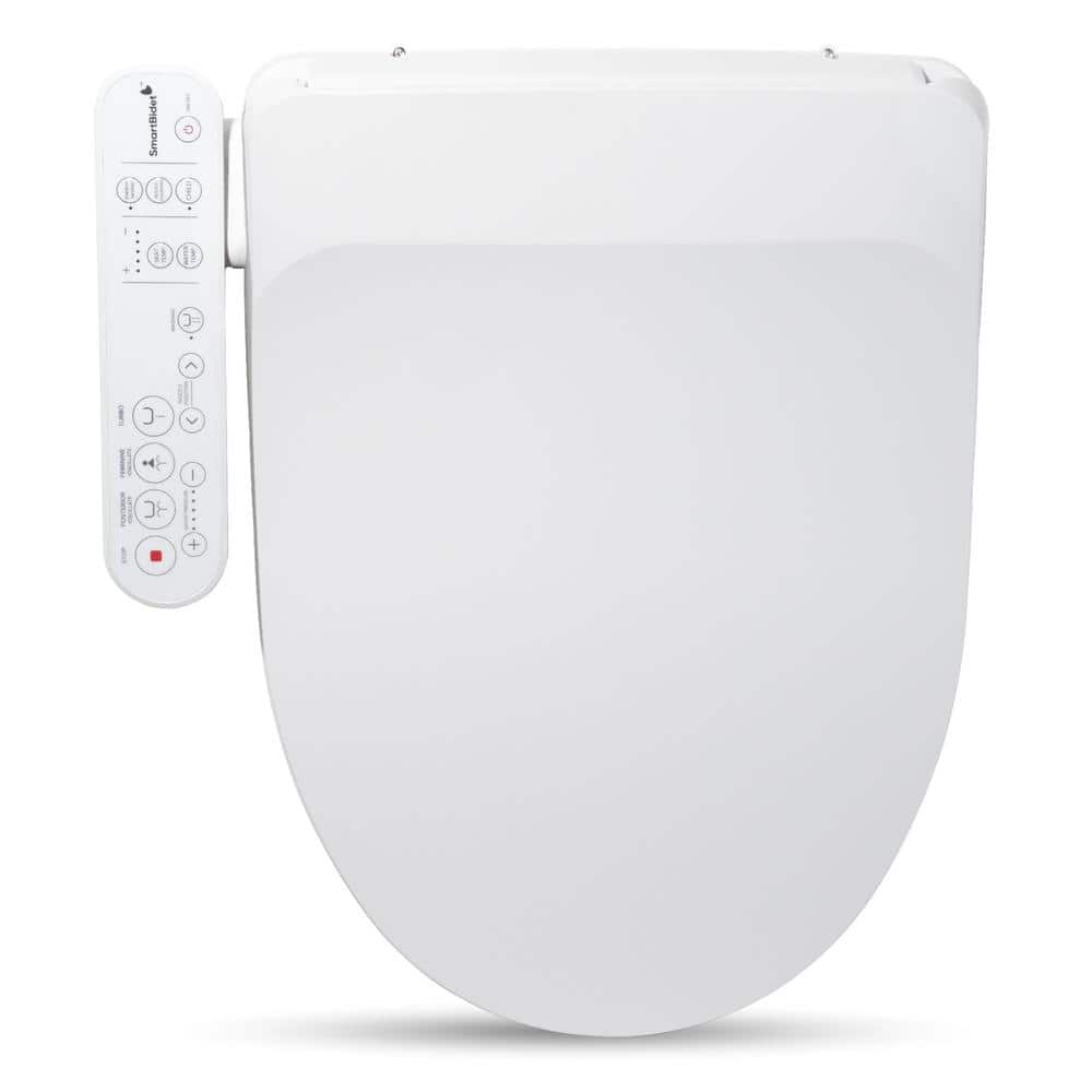 White Electric Bidet Seat with Control Panel and Heated Water