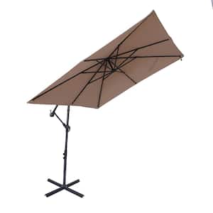 8.2 ft. Rectangular Solar LED Cantilever Offset Patio Umbrella with Cross Stand in Tan