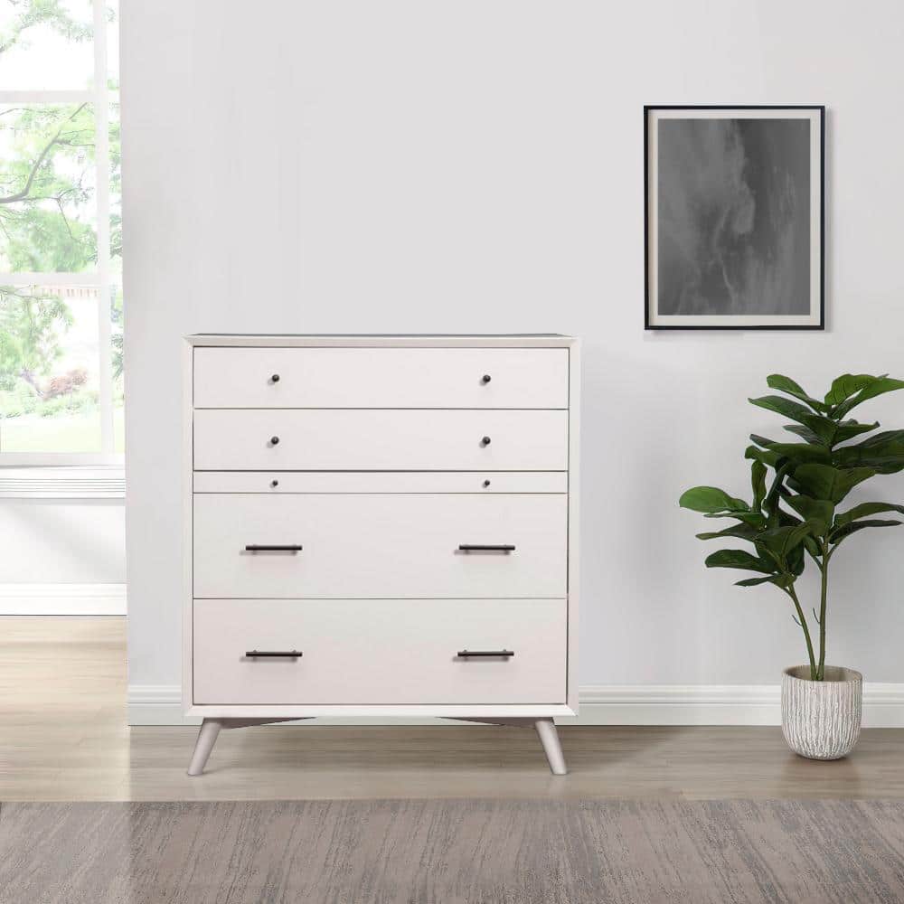Mid-Century Modern White Mahogany 4-Drawer Chest with Workstation