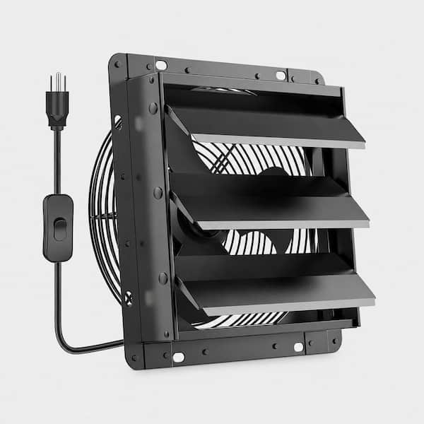 12.3 in. Black Shutter Exhaust Fan 647 CFM Quiet Ventilation Fan with 8 ft. Switch Cable for Garage Shed Chicken Coop