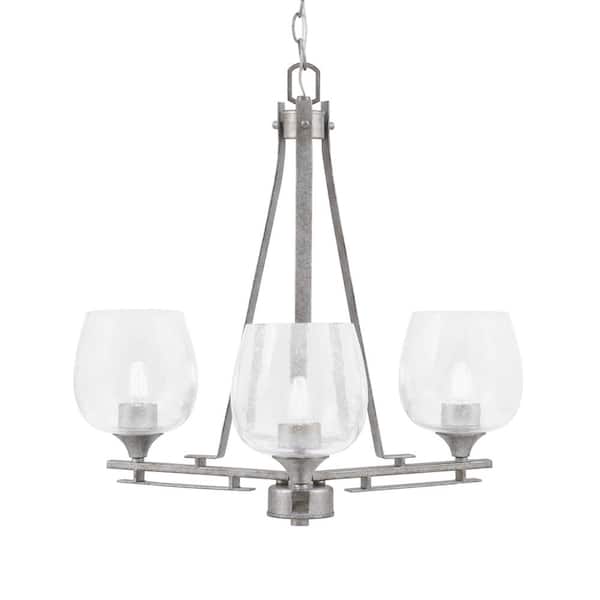 Unbranded Ontario 19.5 in. 3-Light Aged Silver Geometric Chandelier for Dinning Room with Clear Bubble Shades, No Bulbs Included
