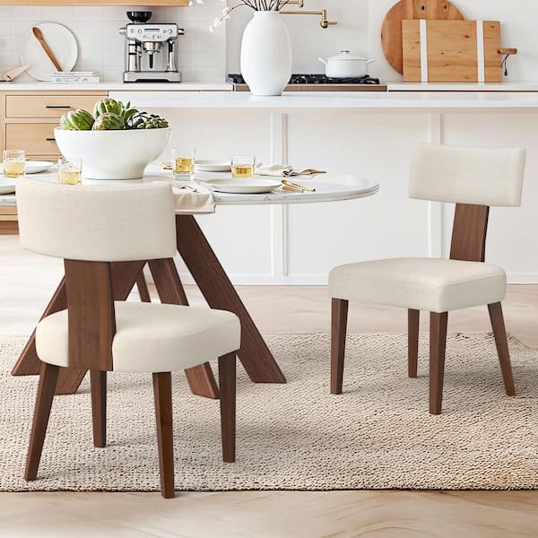 OrangeOne Modern Curved T-Backrest Dining Chair Yellow Fabric Upholstered Solid Wood Frame Side Chair Set of 2