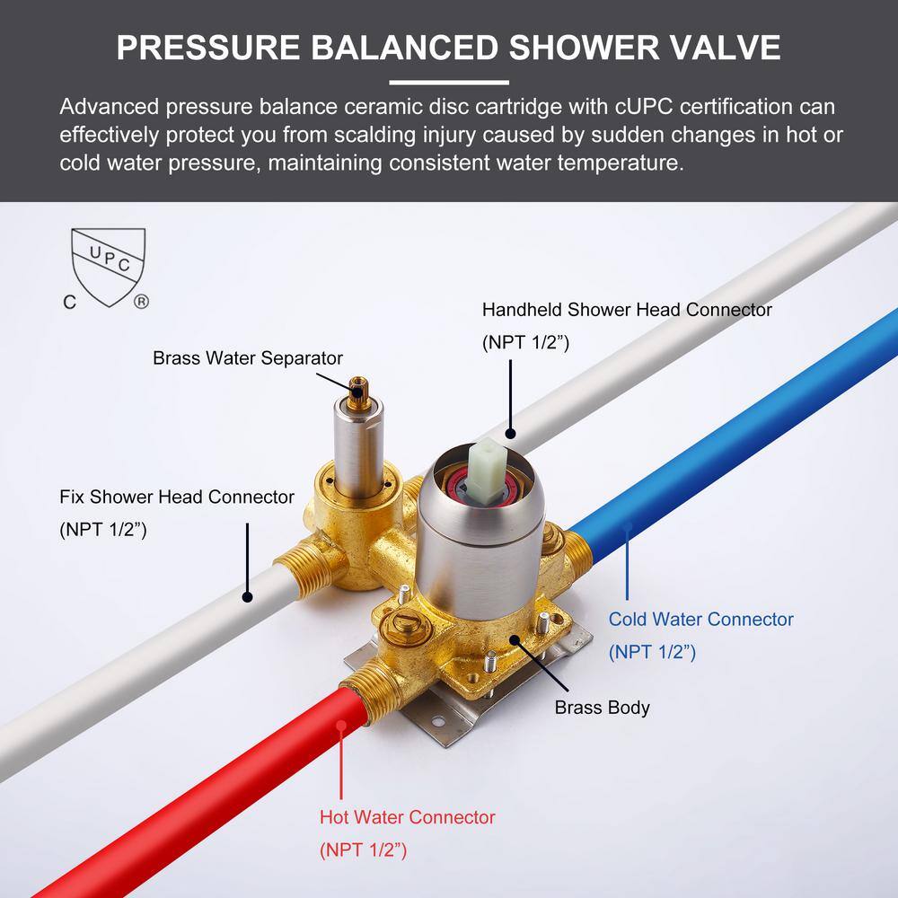 Brushed Nickel Multi-Head Wall Mounted Shower System