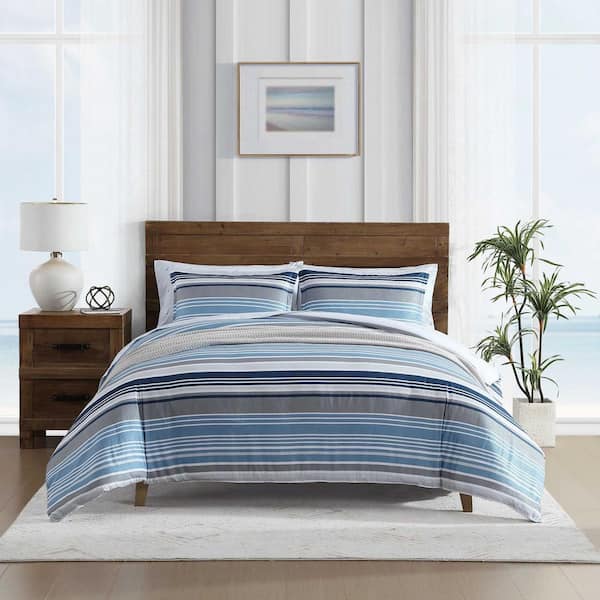 Nautica Bradlee Grey/Blue 3-Piece Microfiber King Reversible Comforter Sham Set