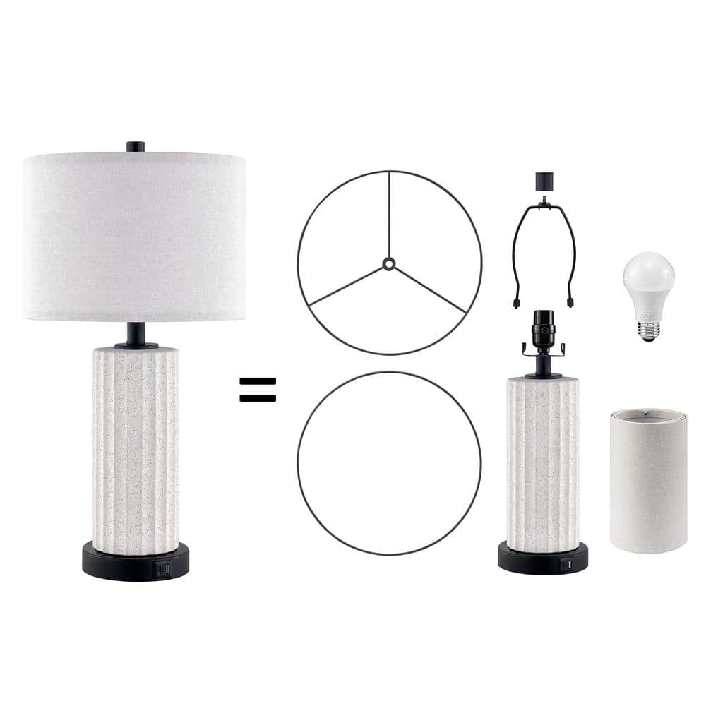 White Ceramic Table Lamp Set with USB Ports and Touch Control