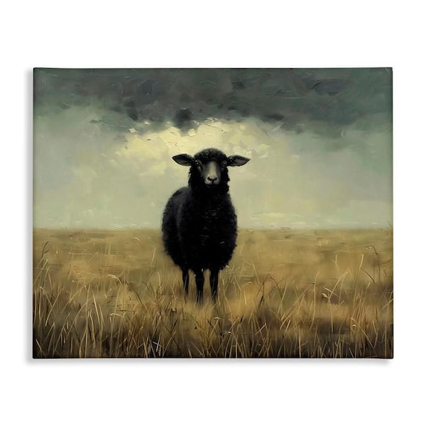 Black Sheep in Field by Arlington Prints Unframed Country Graphic Art Print 36 in. x 48 in.