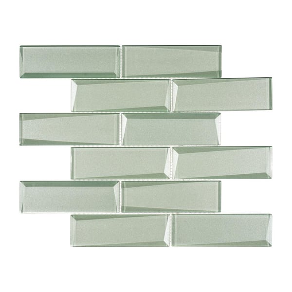 Daazen Ski Gray/Blue 11.75 in. x 11.75 in. 3-D Look Brick-Joint Glass Mosaic Wall Tile (4.8 sq. ft./Case)