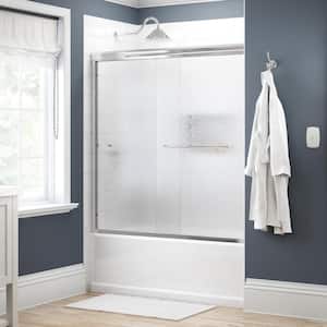 Traditional 60 in. x 58-1/8 in. Semi-Frameless Sliding Bathtub Door in Chrome with 1/4 in. Tempered Rain Glass