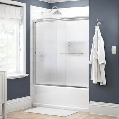 Simplicity 60 in. x 58-1/8 in. Semi-Frameless Traditional Sliding Bathtub Door in Chrome with Rain Glass