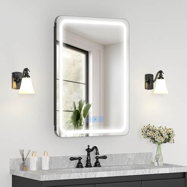 20 in. W x 28 in. H Rectangular 3-Color Dynamic Flow Lighting Surface/Recessed Medicine Cabinet with Mirror, Left Hinge