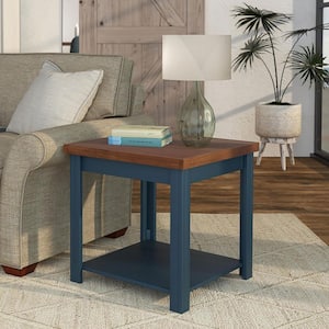 Nantucket 24 in. Fully Assembled Blue Denim/Whiskey Square Wood Side Table