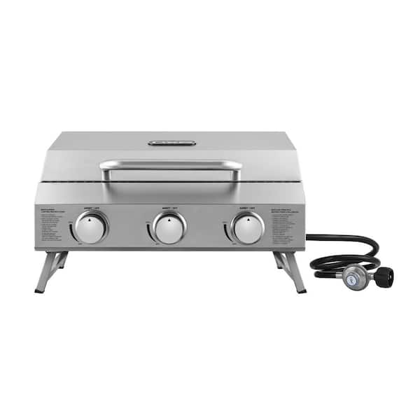 3 Burner Portable Tabletop Propane Gas Grill in Stainless Steel