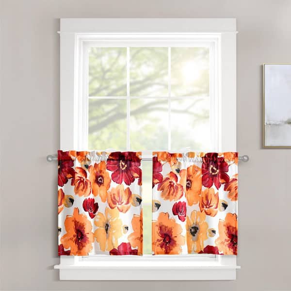HOMEBOUTIQUE Leah Light Filtering Kitchen Tiers Red/Orange 58 in. W x 24 Plus 1.5 Set (Each 29 in. W x 24 Plus 1.5)