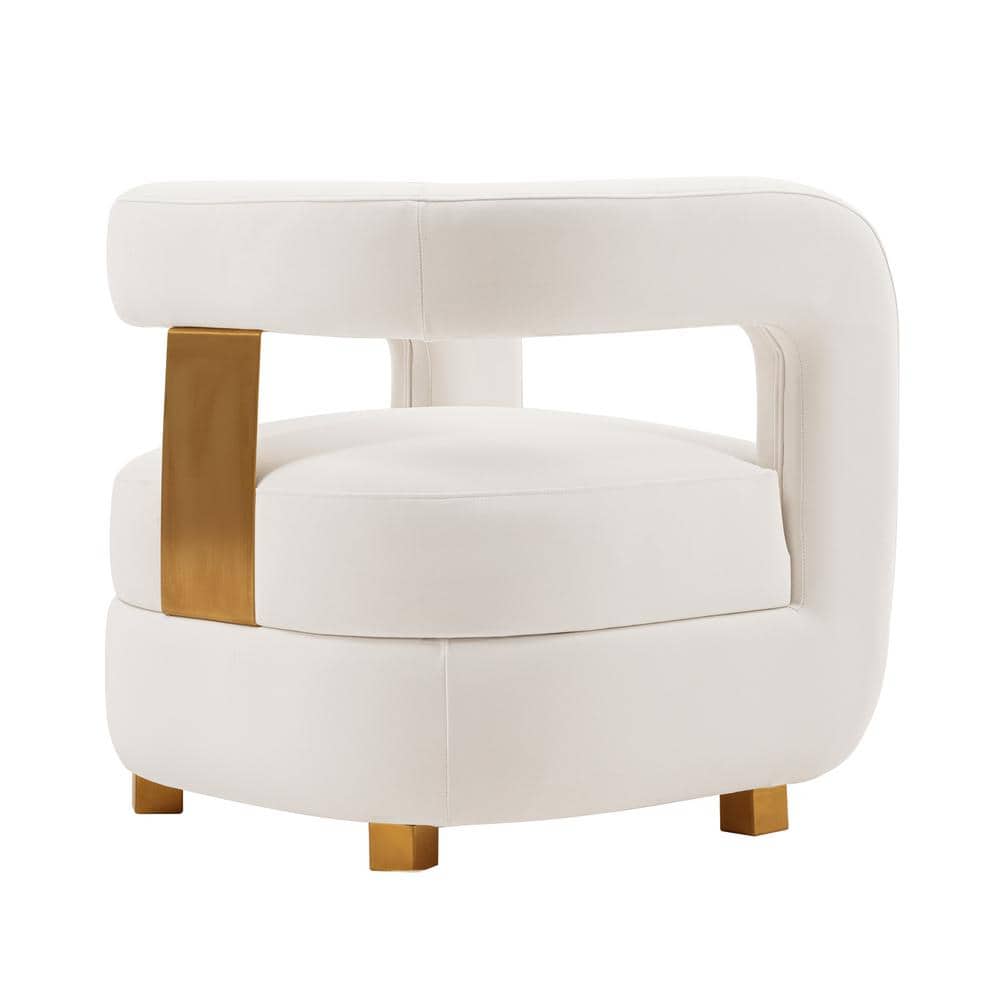 White Velvet Geometric Accent Chair with Gold Legs