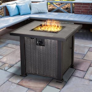 30 in. W x 24.6 in. H x 30 in. L Square Steel Propane Fire Pit Table with Beautiful Tabletop and Wicker Design