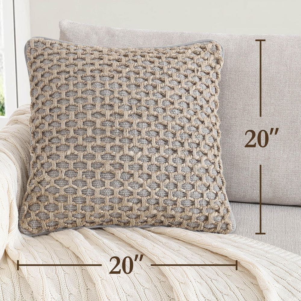 Jada 20'' Gray and Natural Woven Cotton and Jute Pillow