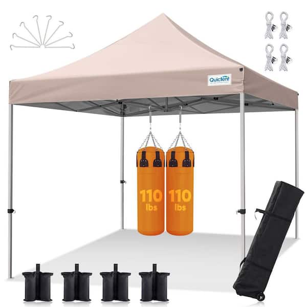 10 ft. x 10 ft. Heavy Duty Pop Up Canopy Tent, Instant Shelter with Wheeled Bag for Outdoor-Beige without Sidewall