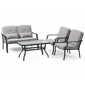 4-Piece Metal Patio Conversation Set with Seat Back Cushions and Waist Pillows