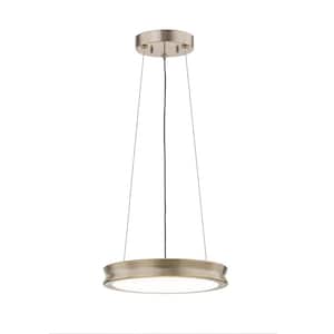 Fusion Bevel 33-Watt Integrated LED Brushed Brass Pendant with Opal Glass Shade
