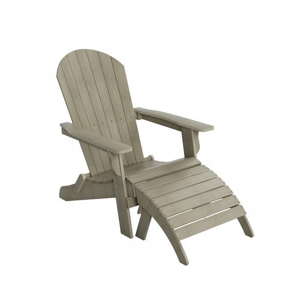WESTIN OUTDOOR Vineyard Recycled HIPS Weathered Gray Outdoor Plastic Adirondack Patio Chair with Ottoman