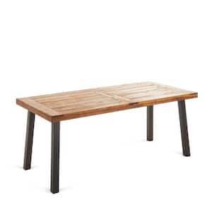 Teak Acacia Wood Top Metal Frame Outdoor Dining Table Slat Paneling Weather-resistant Solid Modern Industrial Design