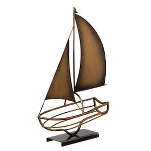Decorative Bronze Metal Vintage Single-Bottle Abstract Boat Wine Rack for Tabletop or Countertop
