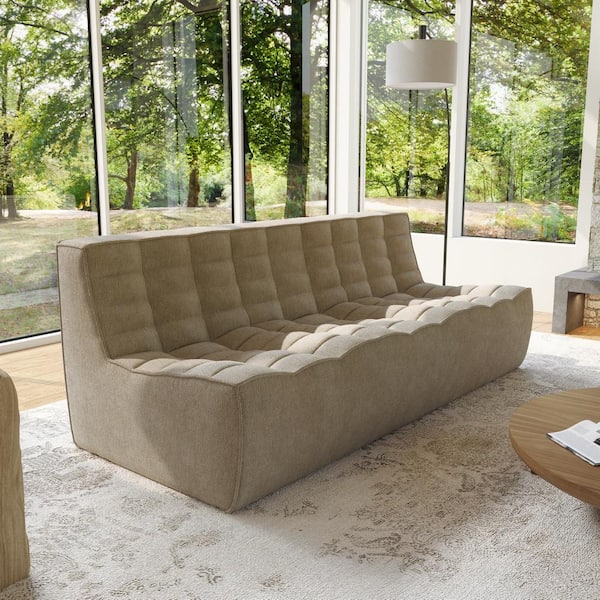 Magic Home 82.6 in. Armless Khaki Linen Lazy Floor 3-Seat Rectangle Modular Corner Relax Sofa Fireside Chair Couch for Apartment