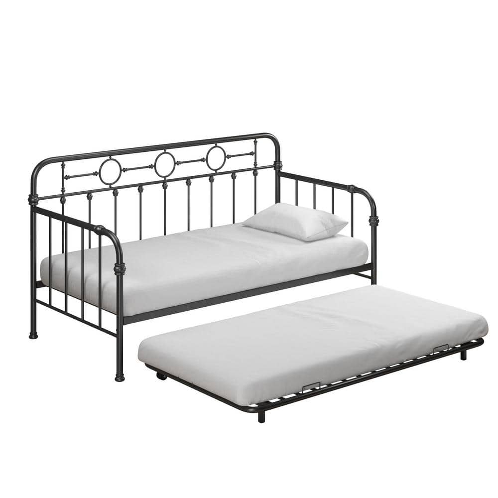 Twin Black Metal Daybed with Trundle and Drawer