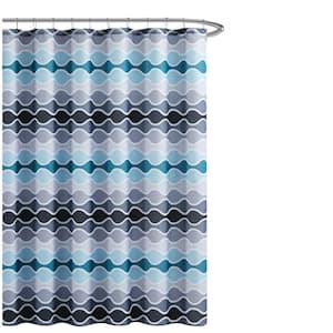70 in. x 72 in. Alistair Teal/Charcoal Patterned Shower Curtain (13-Piece Set)