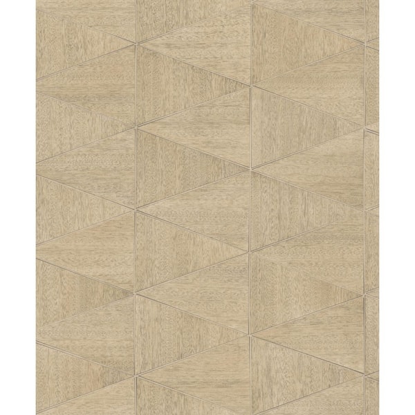 Unbranded Woods and Wicker Collection Brown Triangular Wood Tile Matte Finish Vinyl on Non-Woven Non-Pasted Wallpaper Roll