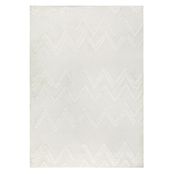 Antep Rugs Palafito White 5 ft. 3 in. x 7 ft. 6 in. Geometric Shag Chevron High-Low Pile Textured Indoor Area Rug