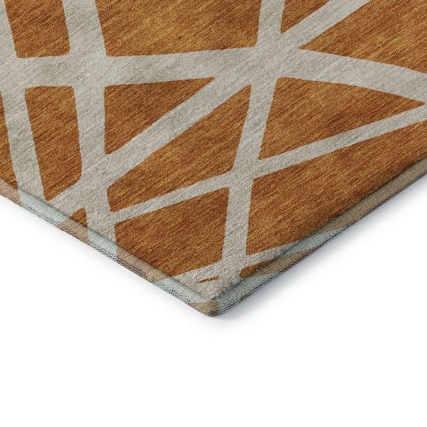 Mayfield Premium Machine Washable Abstract AMF1040 Copper 8 ft. x 8 ft. Round Rug