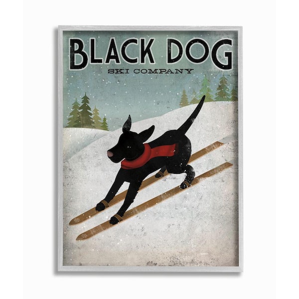 Stupell Industries "Black Dog Ski Company Winter Sports Pet Sign" by Ryan Fowler Framed Animal Wall Art Print 16 in. x 20 in.