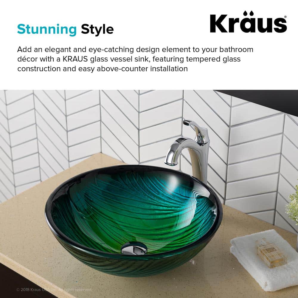 Nei Green Tempered Glass Circular Vessel Sink, 17 inch