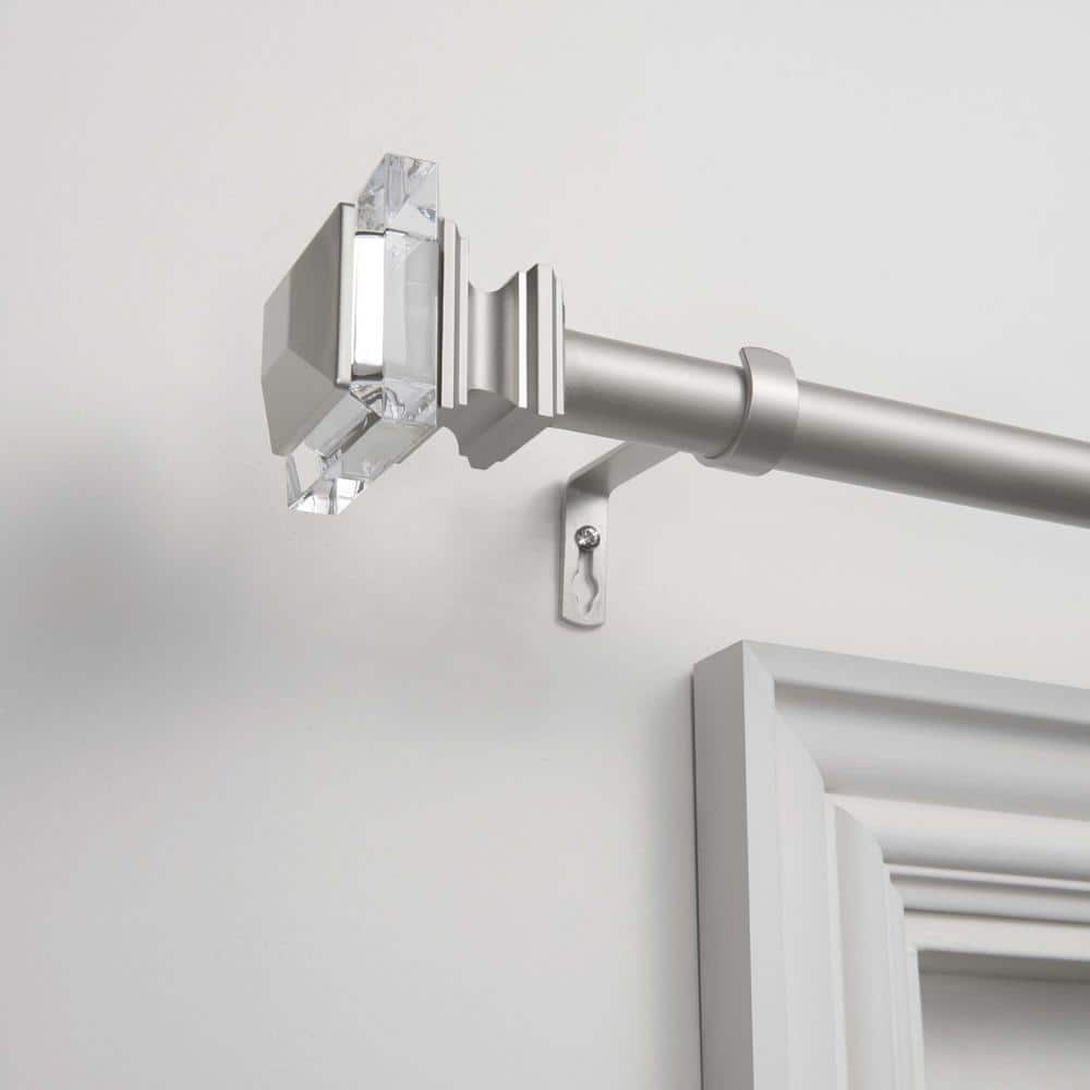 Matte Silver Adjustable Curtain Rod with Acrylic Finials