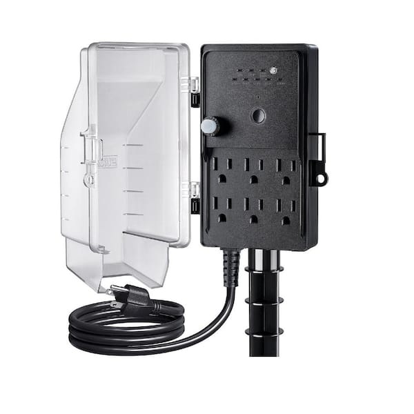 6-Outlet Outdoor Electrical Power Strip Dusk to Dawn with 6 ft. Extension Cord in Black