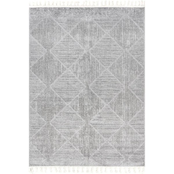nuLOOM Kerry Light Gray 4 ft. x 6 ft. Geometric Tasseled Area Rug ...