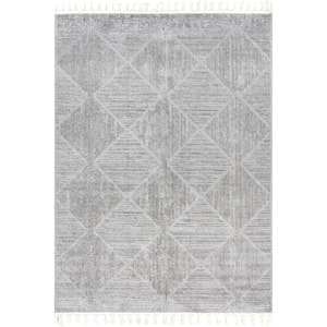 Kerry Light Grey 2 ft. 8 in. x 8 ft. Textured Geometric Tasseled Area Rug  Runner Rug